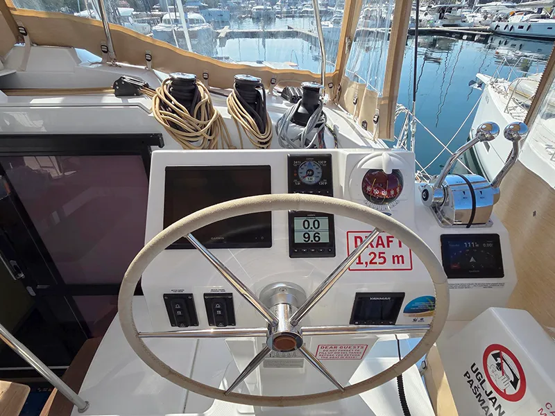 Cockpit of Adriatic Breeze, a Fountaine Pajot Astrea 42 catamaran at Grad Šibenik, Croatia