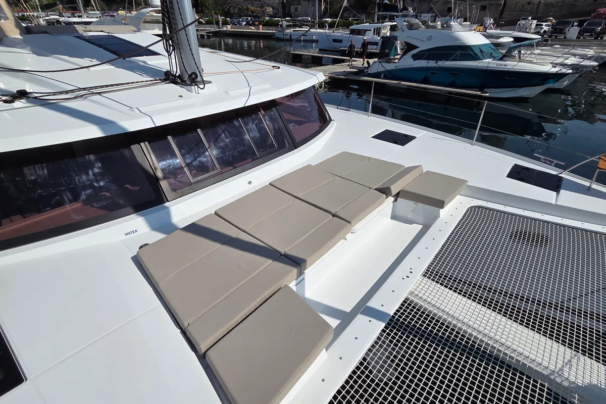 Deck of Adriatic Breeze, a Fountaine Pajot Astrea 42 catamaran at Grad Šibenik, Croatia