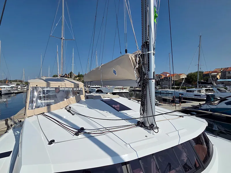 Deck of Adriatic Breeze, a Fountaine Pajot Astrea 42 catamaran at Grad Šibenik, Croatia