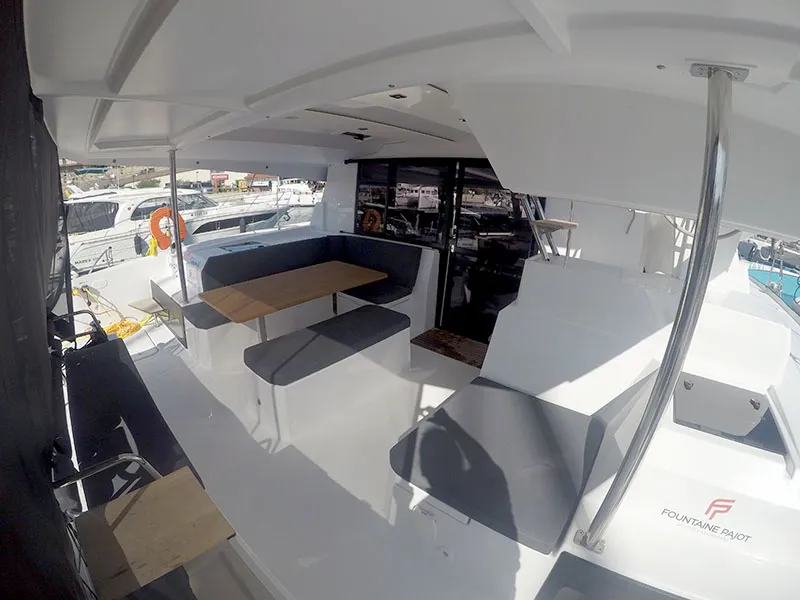 Deck of Adriatic Breeze, a Fountaine Pajot Astrea 42 catamaran at Grad Šibenik, Croatia