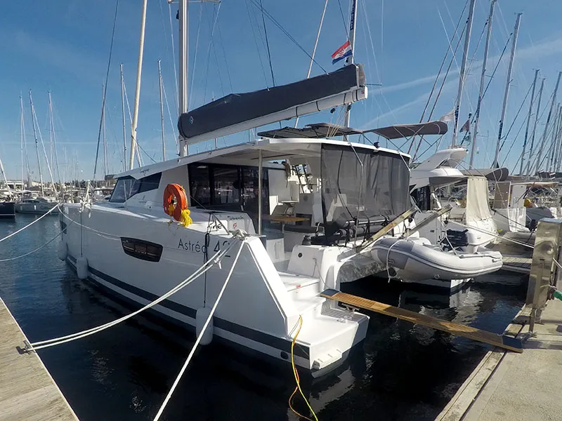 Exterior view of Adriatic Breeze, a Fountaine Pajot Astrea 42 catamaran at Grad Šibenik, Croatia