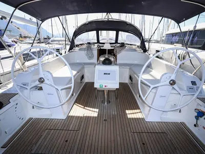 Cockpit of Skrivena, a Bavaria Cruiser 46 sailboat at Kaštela, Croatia