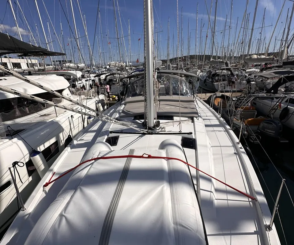 Deck of Felice, a Hanse 460 sailboat at Seget Donji, Croatia