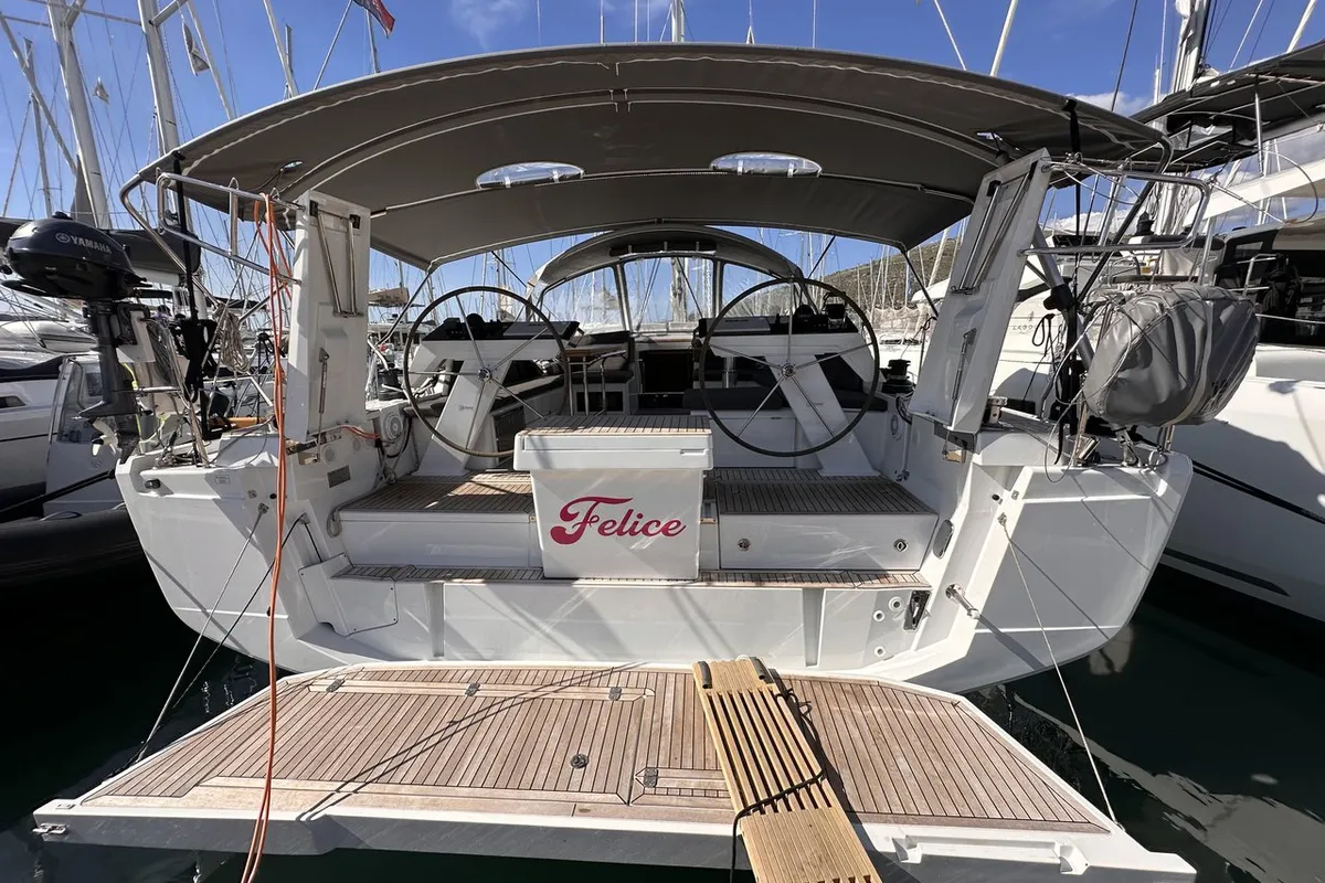 Deck of Felice, a Hanse 460 sailboat at Seget Donji, Croatia