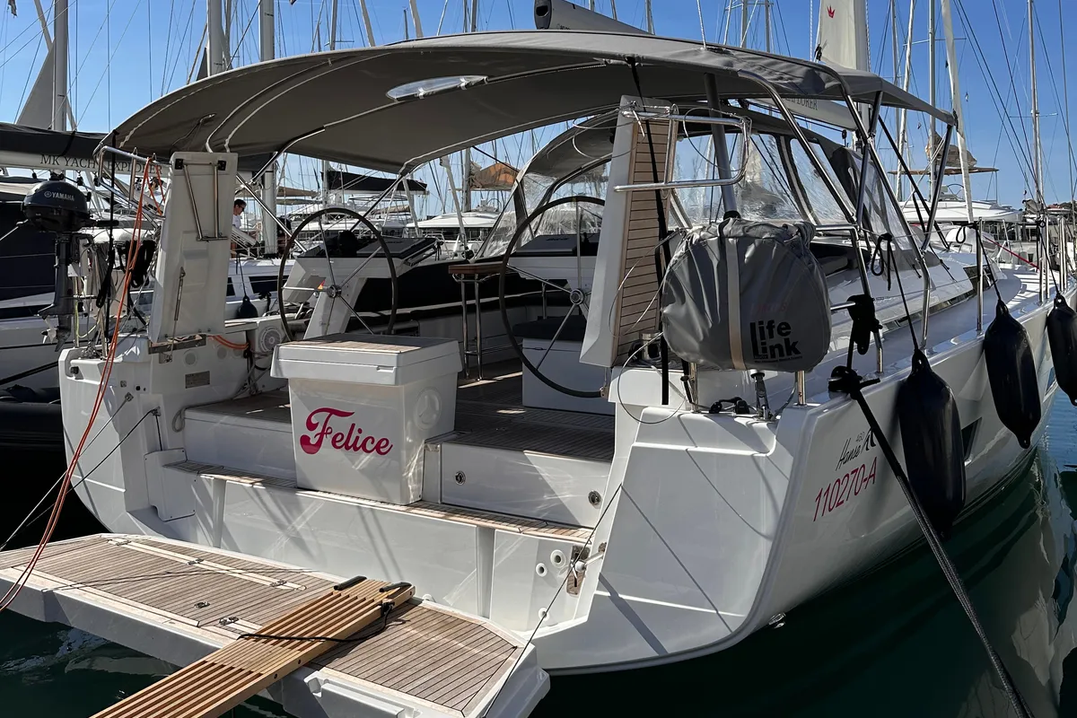 Exterior view of Felice, a Hanse 460 sailboat at Seget Donji, Croatia