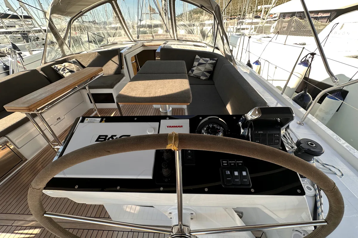 Cockpit of Felice, a Hanse 460 sailboat at Seget Donji, Croatia