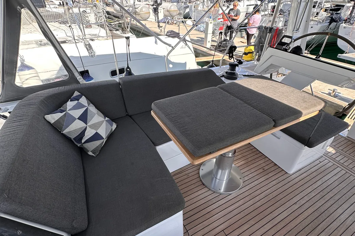 Deck of Felice, a Hanse 460 sailboat at Seget Donji, Croatia