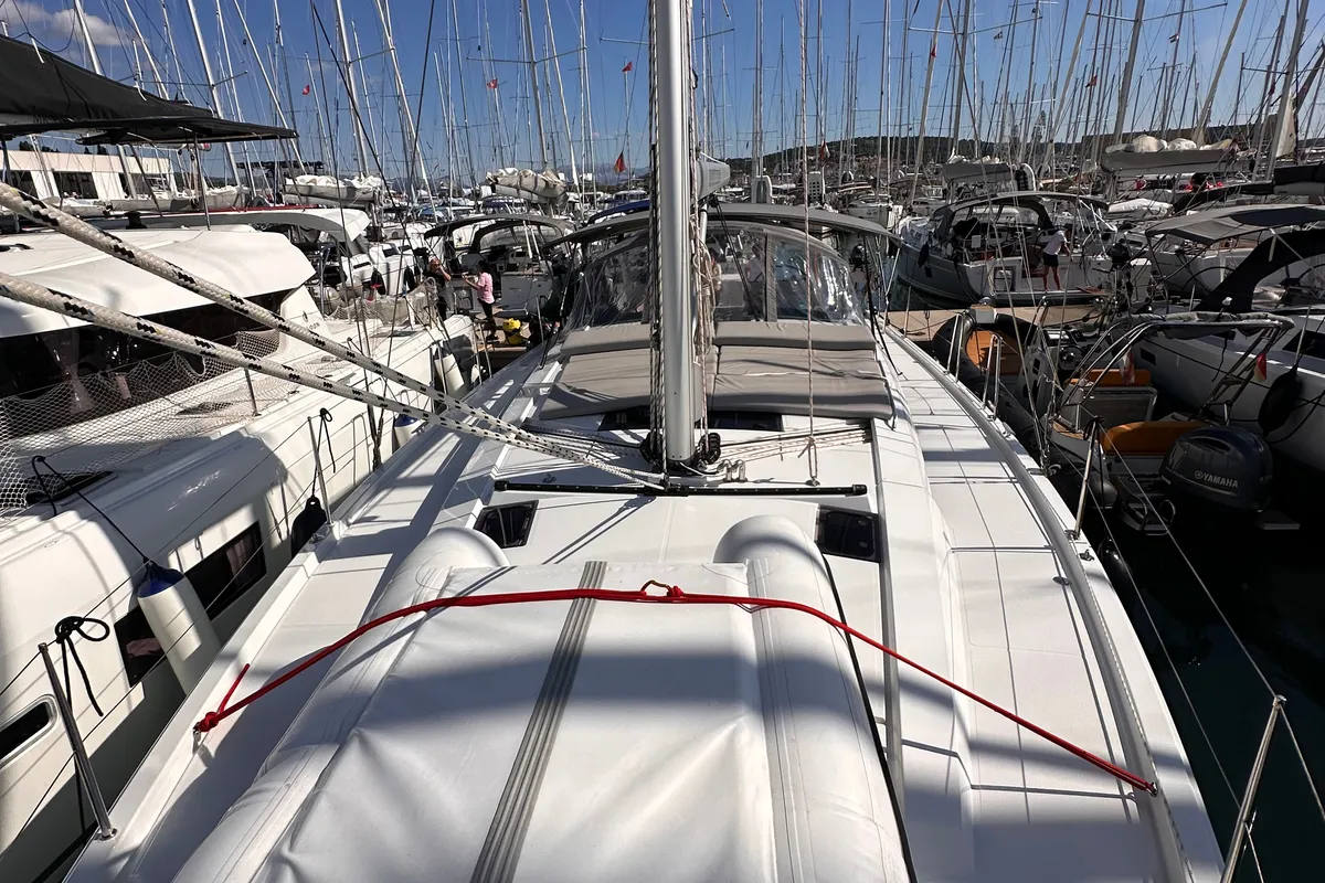 Exterior view of Felice, a Hanse 460 sailboat at Seget Donji, Croatia