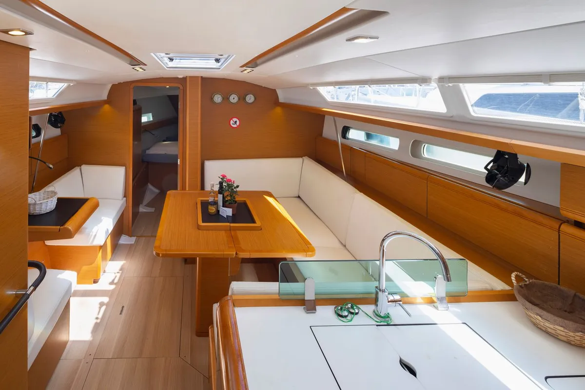 Salon of Penelope, a Jeanneau Sun Odyssey 419 sailboat at Municipal Unit of Lefkada, Greece