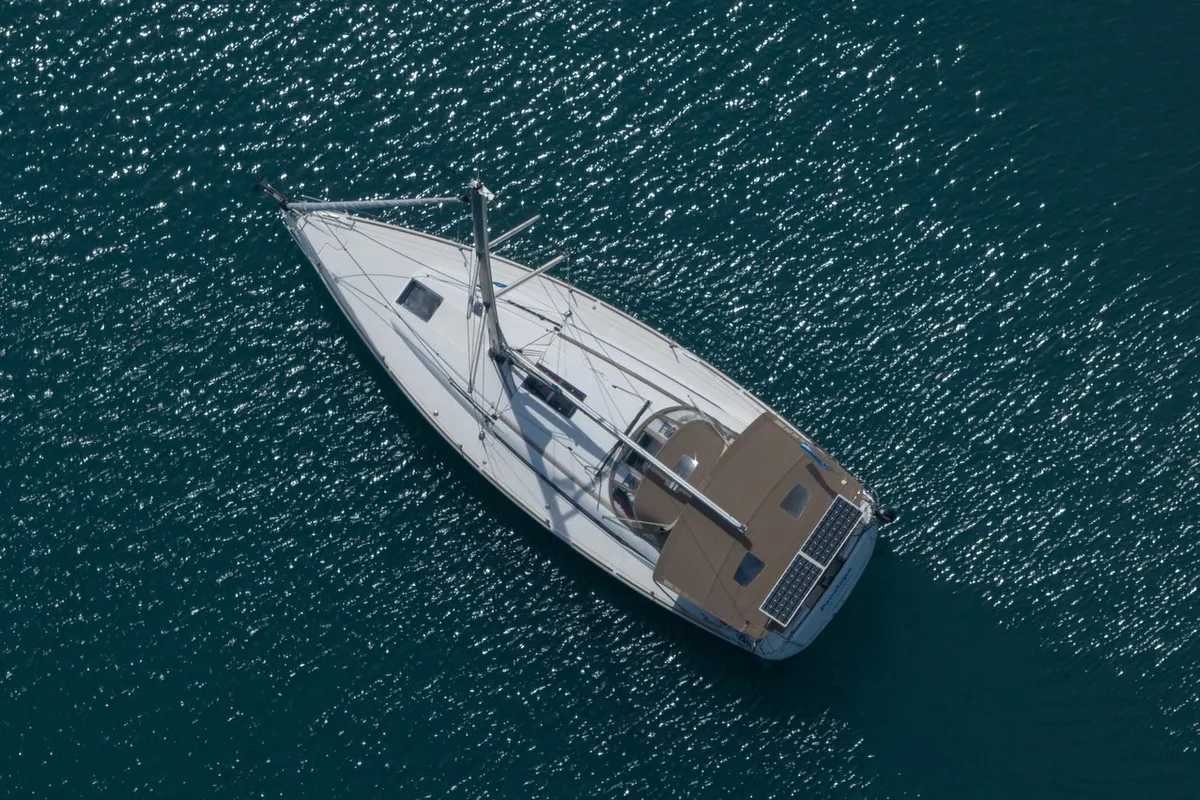 Exterior view of Penelope, a Jeanneau Sun Odyssey 419 sailboat at Municipal Unit of Lefkada, Greece