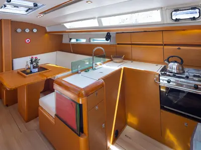 Galley of Penelope, a Jeanneau Sun Odyssey 419 sailboat at Municipal Unit of Lefkada, Greece