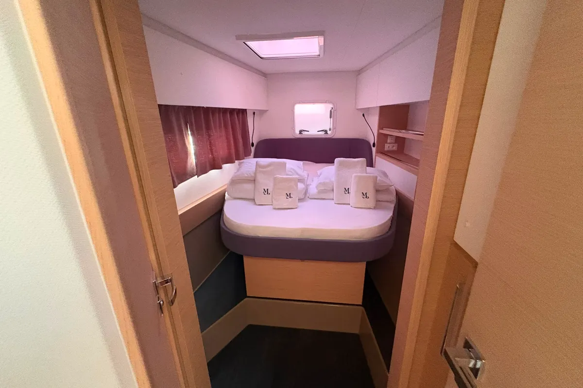 Cabin on Lizzie, a Fountaine Pajot FP 44 Quatuor catamaran at Trogir, Croatia
