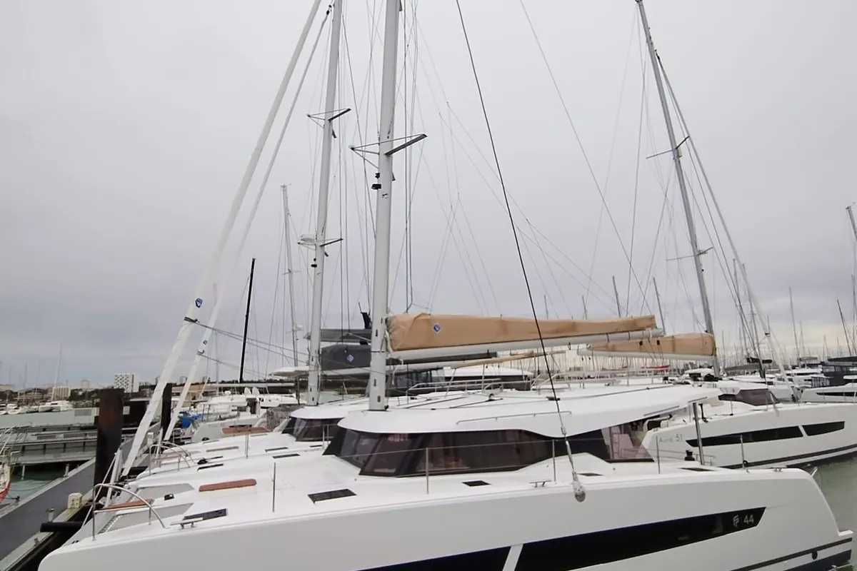 Lizzie, a Fountaine Pajot FP 44 Quatuor catamaran at Grad Trogir, Croatia