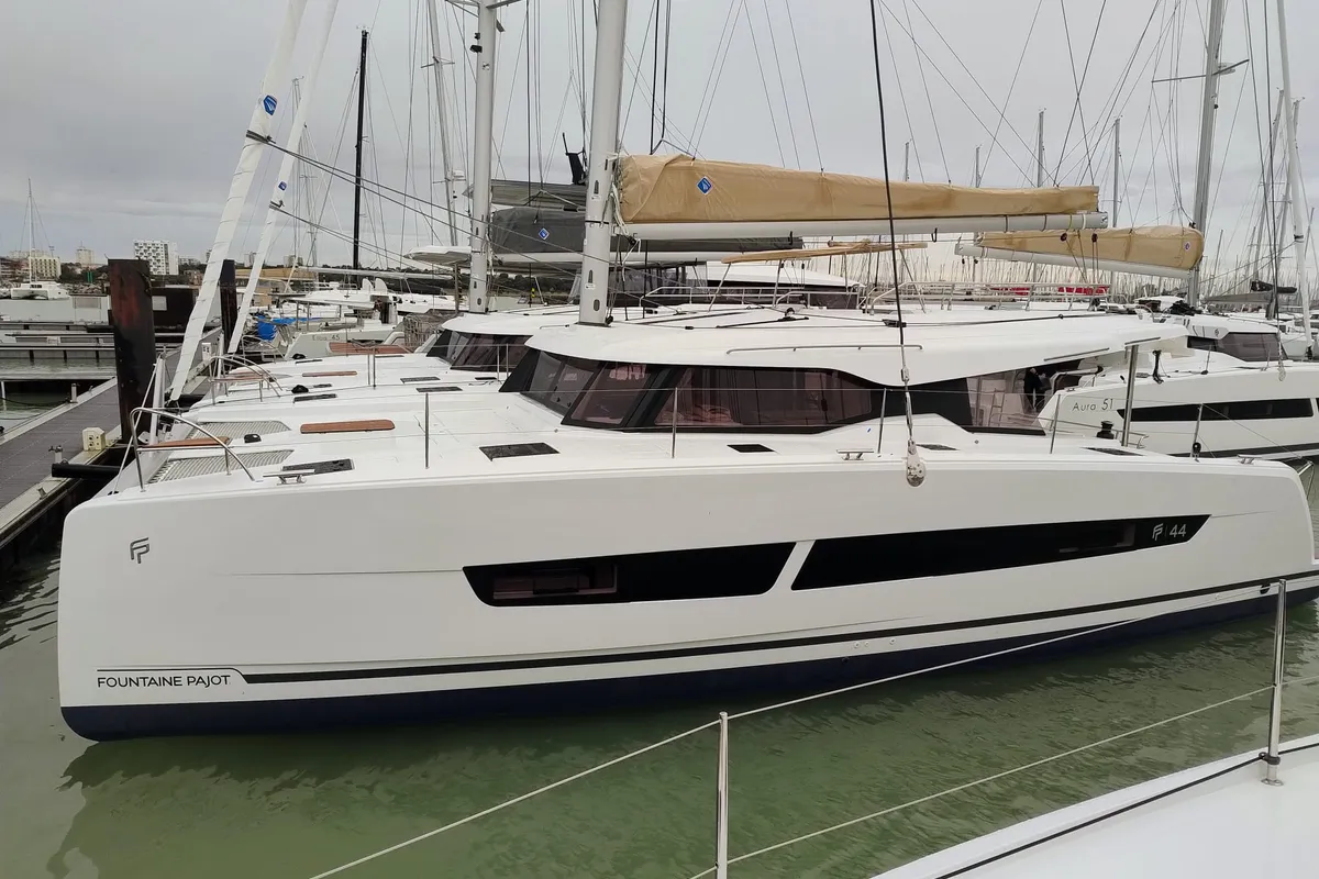 Lizzie, a Fountaine Pajot FP 44 Quatuor catamaran at Grad Trogir, Croatia