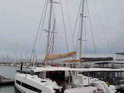 Lizzie, a Fountaine Pajot FP 44 Quatuor catamaran at Grad Trogir, Croatia