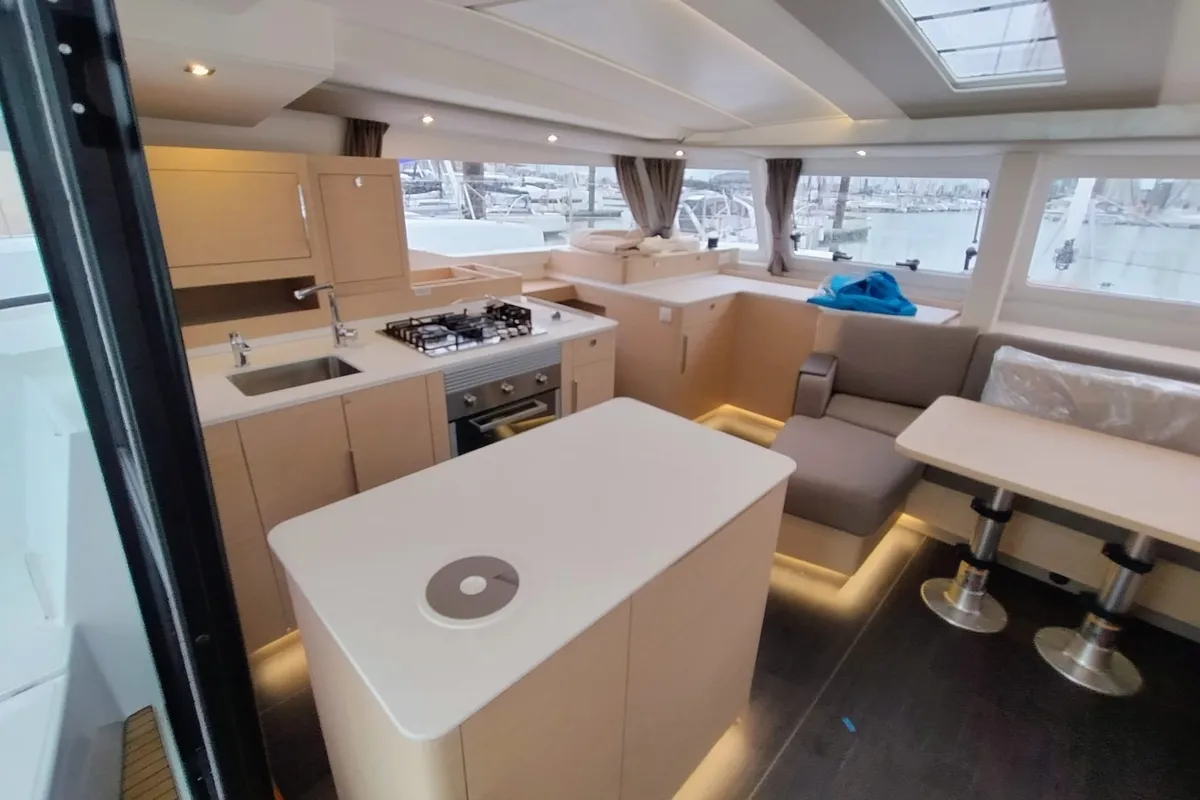 Lizzie, a Fountaine Pajot FP 44 Quatuor catamaran at Grad Trogir, Croatia