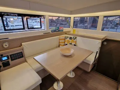 Salon of Ioli II, a Lagoon 40 catamaran at Athens, Greece
