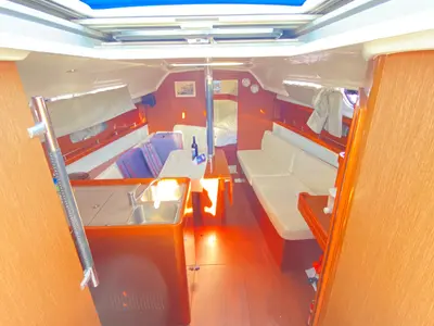 Salon of Felix, a Beneteau Oceanis 31 sailboat at Procida, Italy