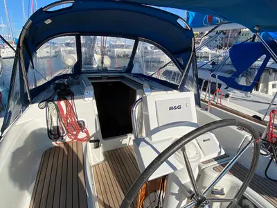 Cockpit of Felix, a Beneteau Oceanis 31 sailboat at Procida, Italy