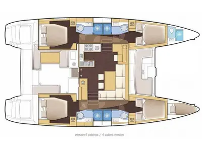 Floor plan of Lomar II, a Lagoon 46 catamaran at Roche Caiman, Seychelles