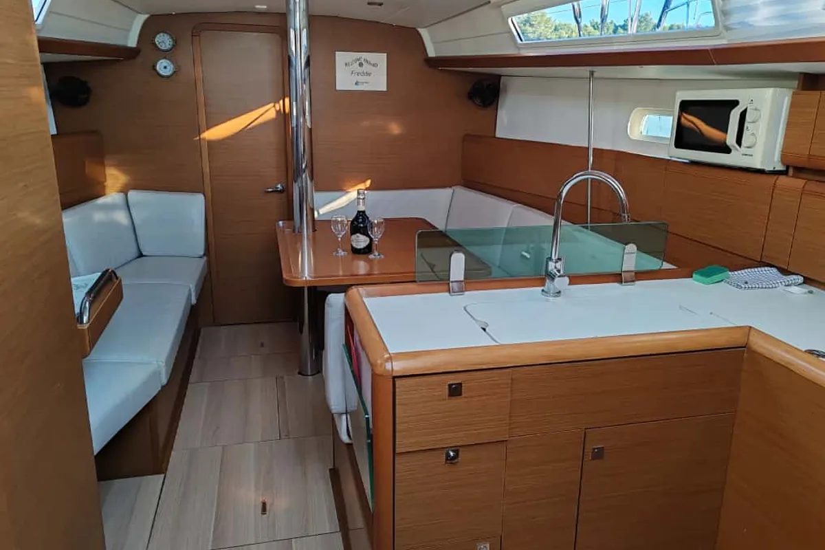 Galley of Freddie, a Jeanneau Sun Odyssey 389 sailboat at Pakoštane, Croatia