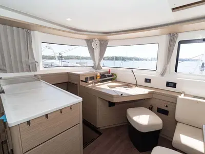 Salon of Movelli, a Lagoon 46 catamaran at Felanitx, Spain