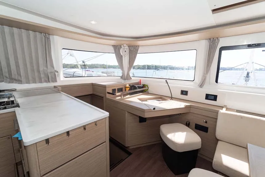 Salon of Movelli, a Lagoon 46 catamaran at Felanitx, Spain