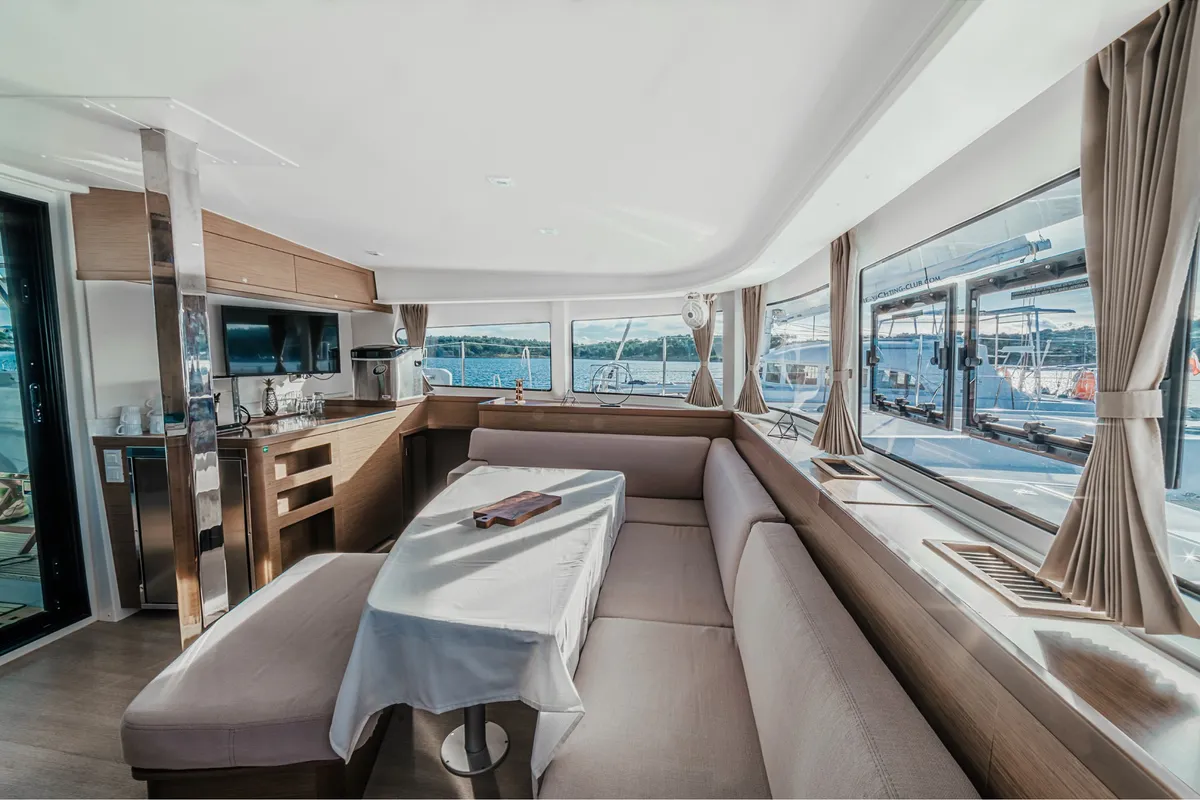 Salon of ZETA, a Lagoon 42 catamaran at Grad Šibenik, Croatia