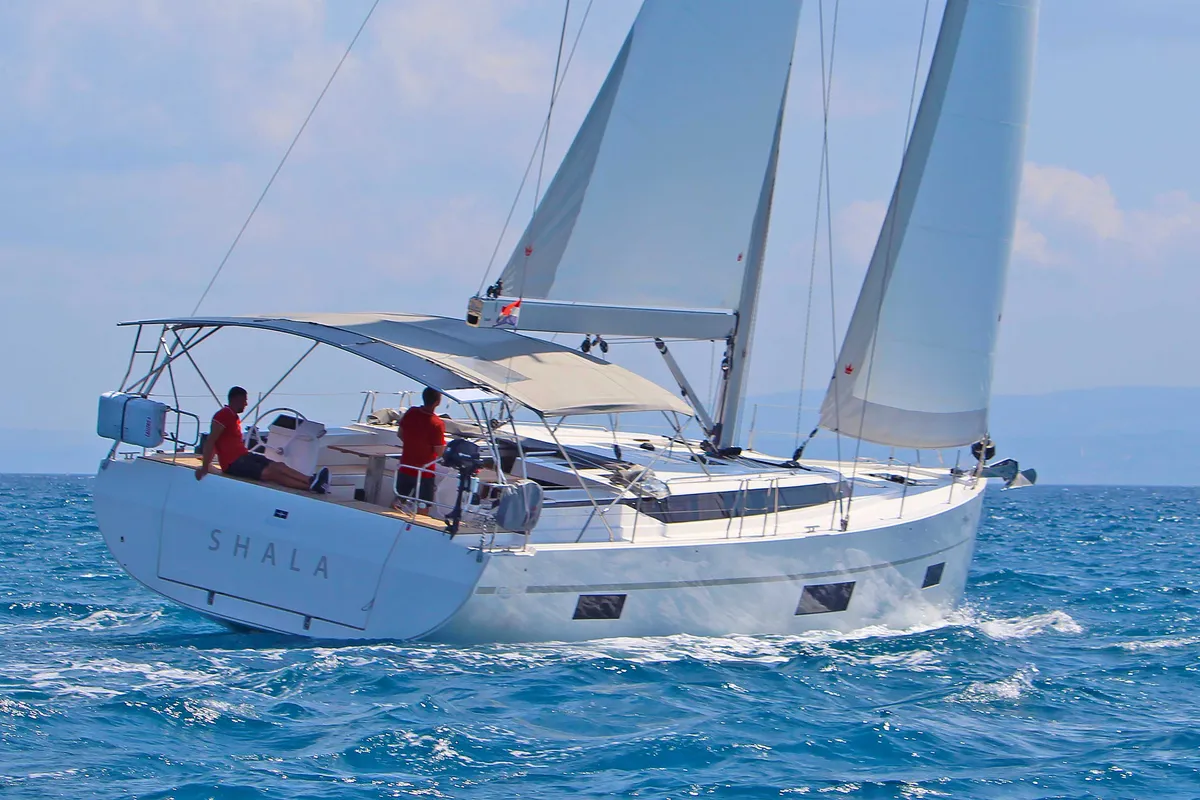 Exterior view of Shala, a Bavaria C50 Style sailboat at Split, Croatia