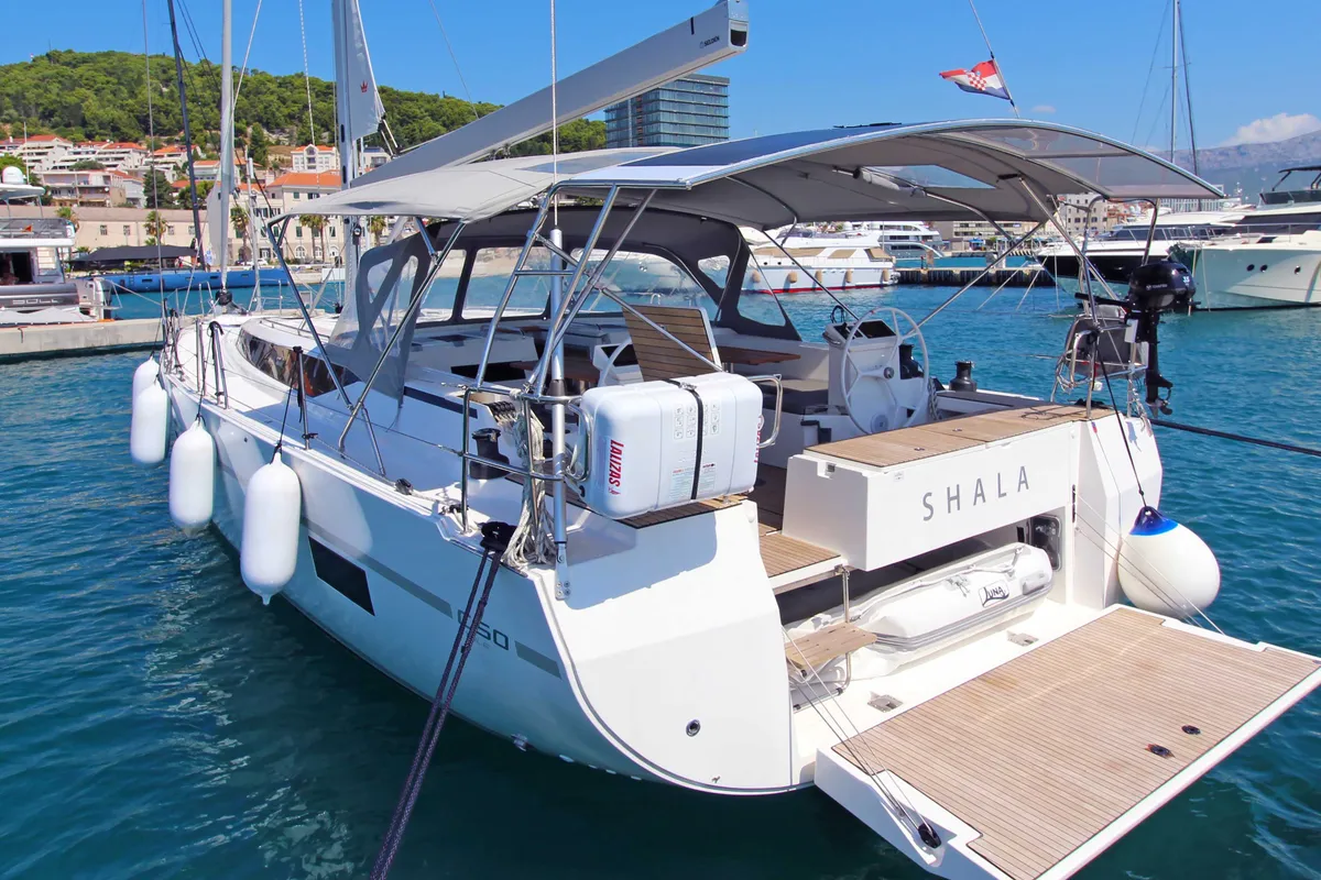 Exterior view of Shala, a Bavaria C50 Style sailboat at Split, Croatia