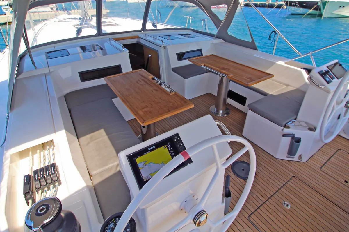 Cockpit of Shala, a Bavaria C50 Style sailboat at Split, Croatia