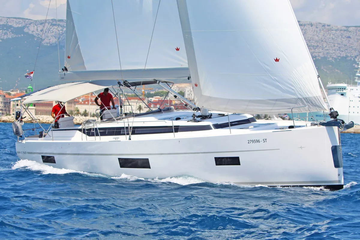 Exterior view of Shala, a Bavaria C50 Style sailboat at Split, Croatia