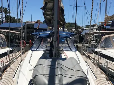 Deck of Alboran Gin Tonic (Radazul), a Beneteau Oceanis 45 sailboat at El Rosario, Spain