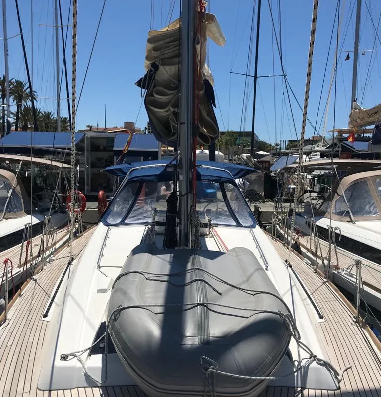 Deck of Alboran Gin Tonic (Radazul), a Beneteau Oceanis 45 sailboat at El Rosario, Spain