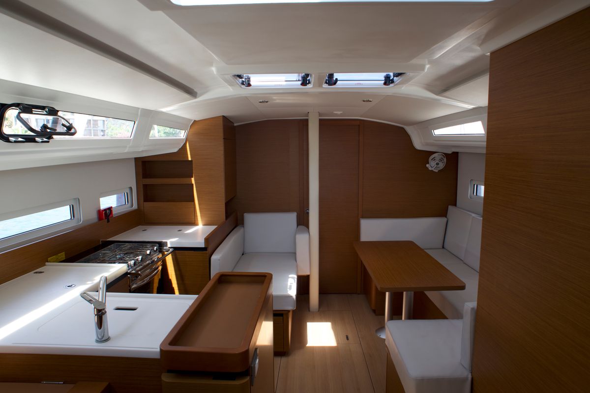Salon of Eugenia, a Jeanneau Sun Odyssey 410 sailboat at Skiathos, Greece