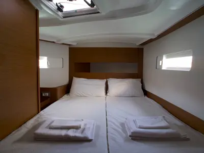 Cabin on Eugenia, a Jeanneau Sun Odyssey 410 sailboat at Skiathos, Greece