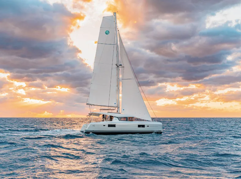 Exterior view of Ivan Nonno, a Lagoon 42 catamaran at Marmaris, Turkey
