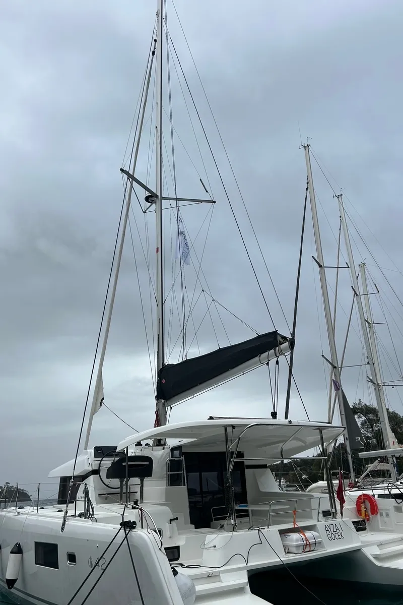 Exterior view of Ivan Nonno, a Lagoon 42 catamaran at Marmaris, Turkey