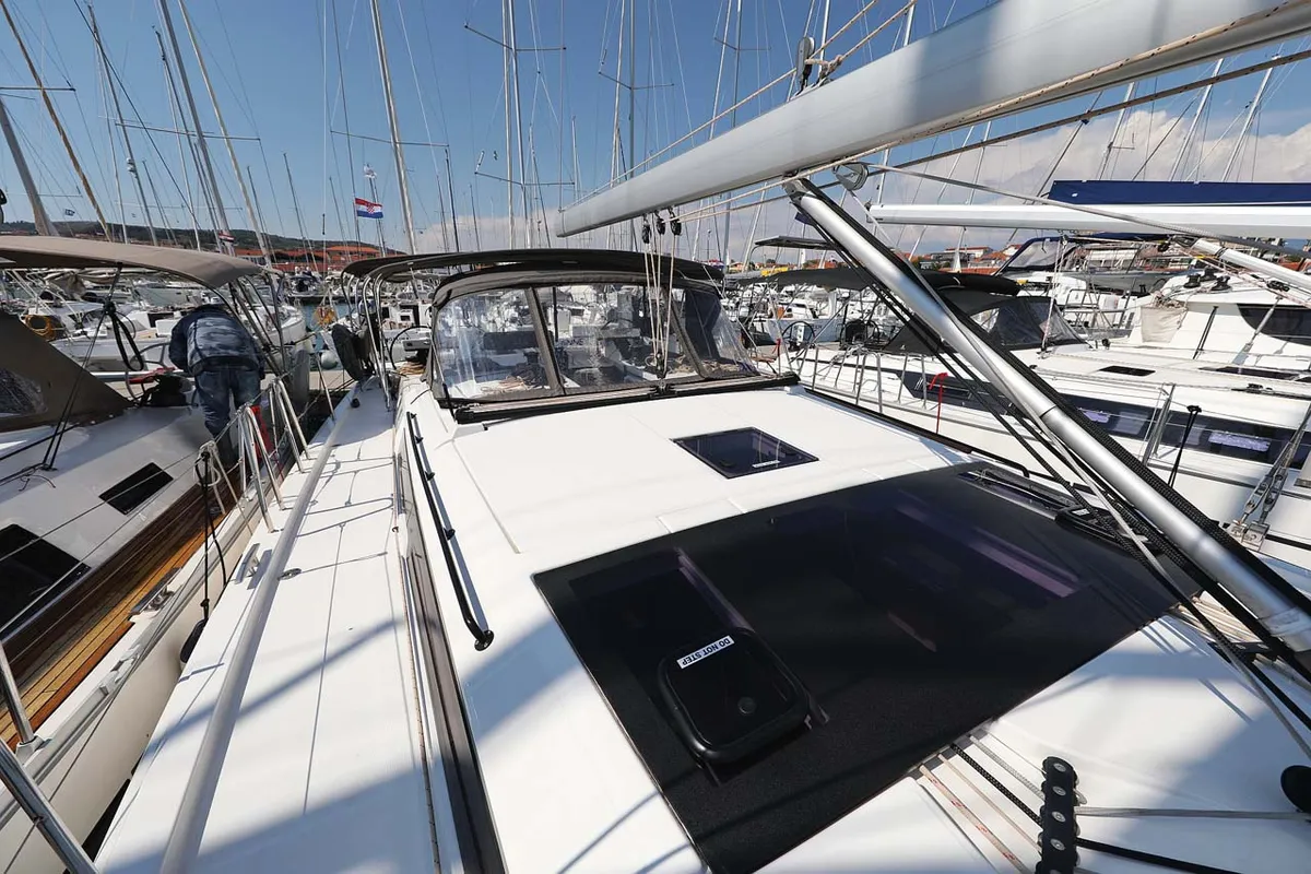Deck of Libertas, a Dufour 470 sailboat at Murter, Croatia