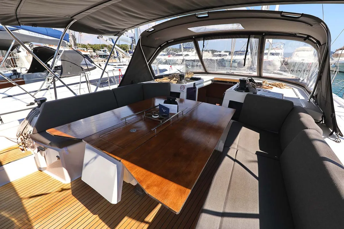 Cockpit of Libertas, a Dufour 470 sailboat at Murter, Croatia