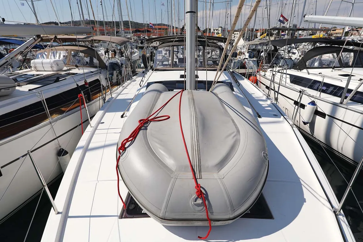 Deck of Libertas, a Dufour 470 sailboat at Murter, Croatia