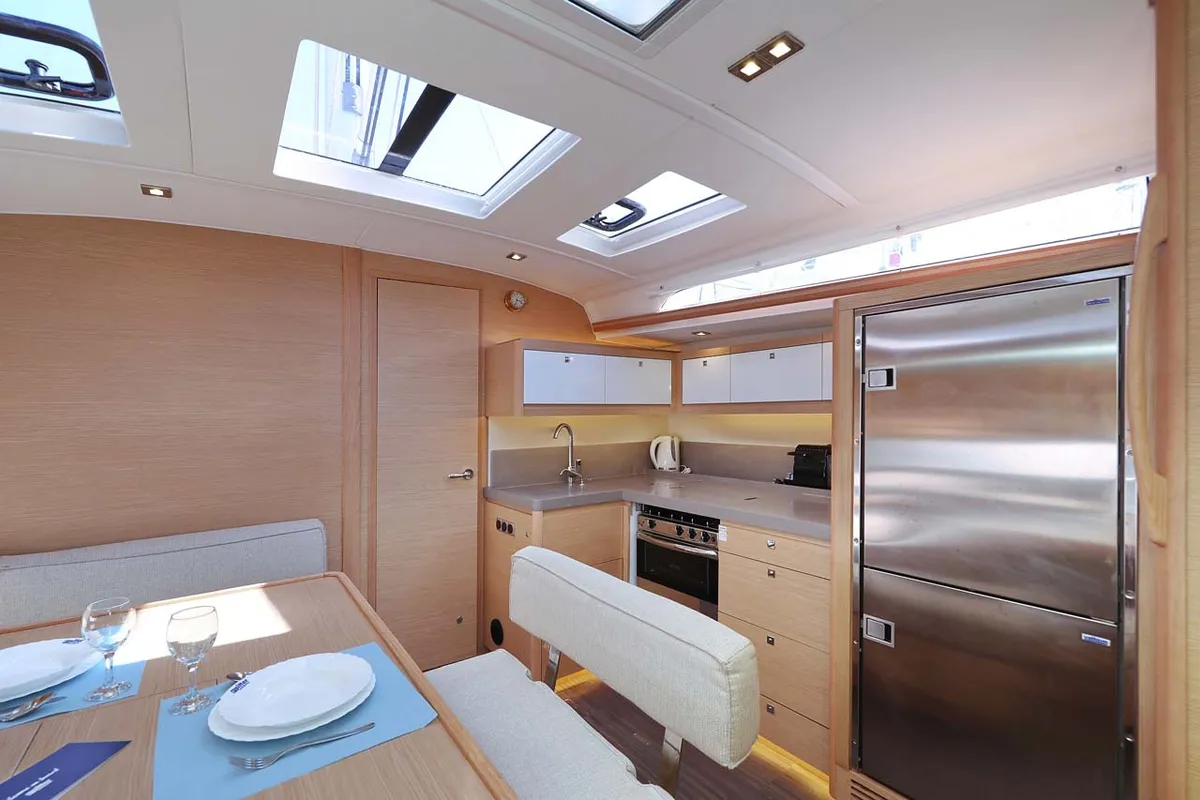Galley of Libertas, a Dufour 470 sailboat at Murter, Croatia