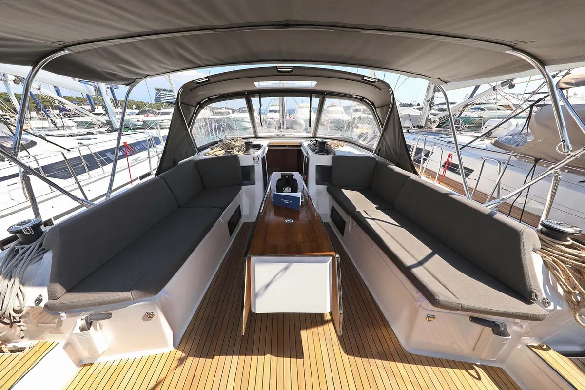 Cockpit of Libertas, a Dufour 470 sailboat at Murter, Croatia