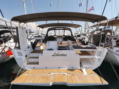 Cockpit of Libertas, a Dufour 470 sailboat at Murter, Croatia