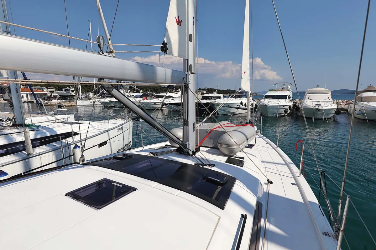 Deck of Libertas, a Dufour 470 sailboat at Murter, Croatia