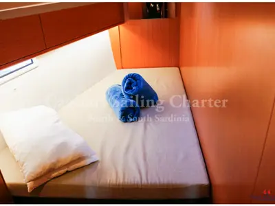 Cabin on Liscia Ruja, a Bavaria Cruiser 51 sailboat at Figari/Golfo Aranci, Italy