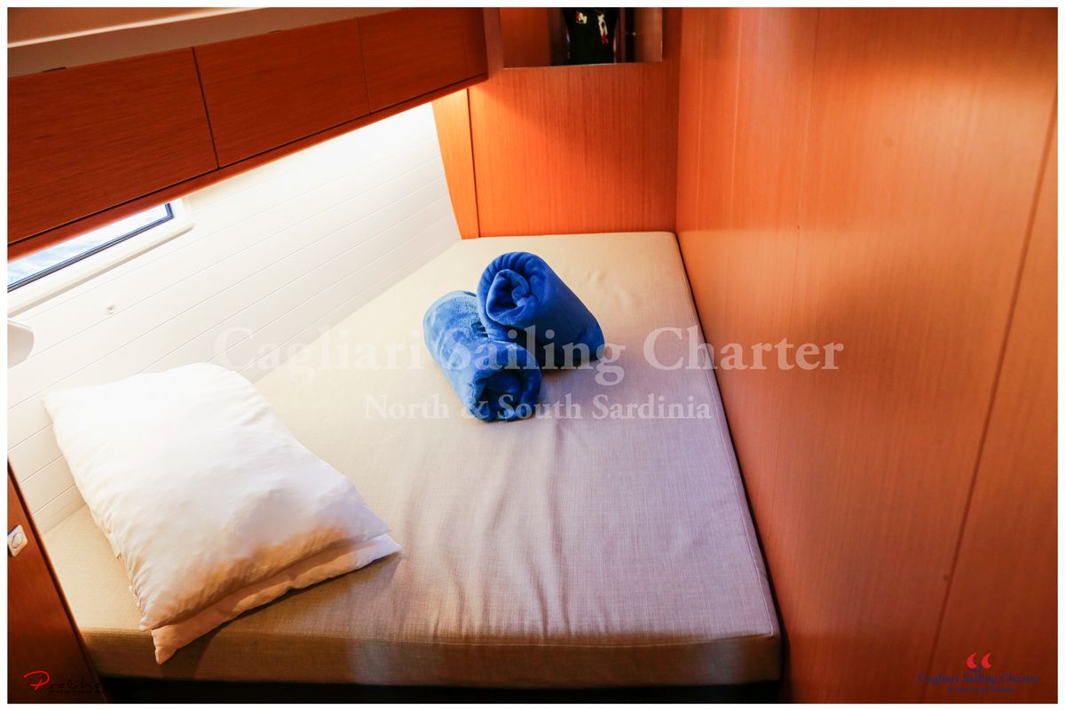 Cabin on Liscia Ruja, a Bavaria Cruiser 51 sailboat at Figari/Golfo Aranci, Italy