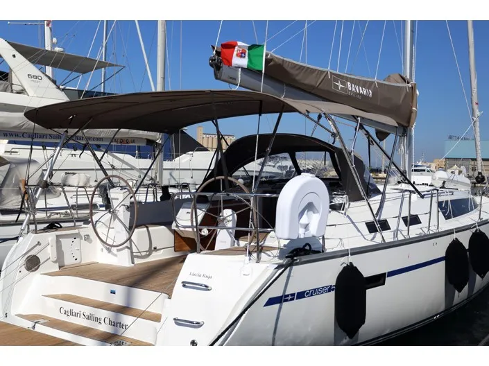 Exterior view of Liscia Ruja, a Bavaria Cruiser 51 sailboat at Figari/Golfo Aranci, Italy