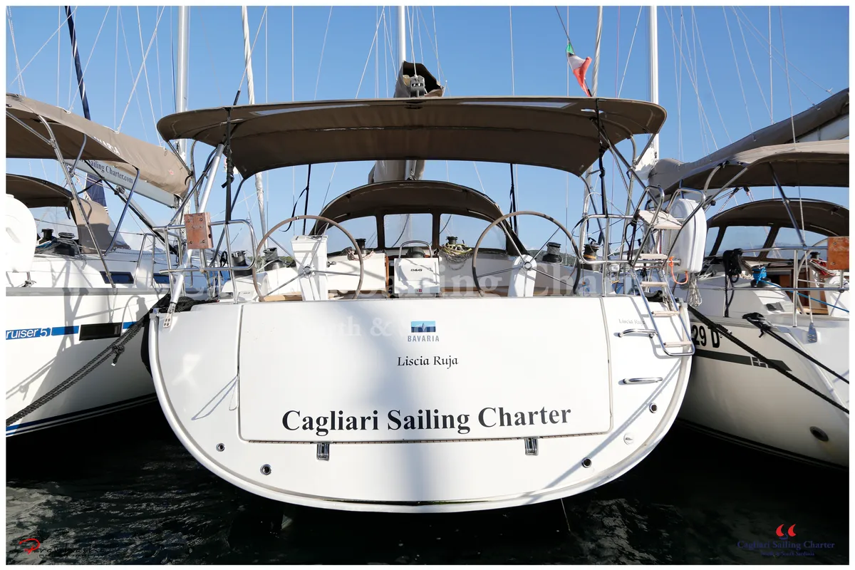 Exterior view of Liscia Ruja, a Bavaria Cruiser 51 sailboat at Figari/Golfo Aranci, Italy