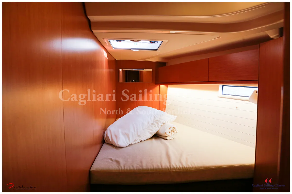 Cabin on Liscia Ruja, a Bavaria Cruiser 51 sailboat at Figari/Golfo Aranci, Italy